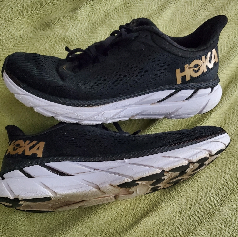 Hoka One One Clifton 7 Men’s Sneakers Size 7.5 Gold & Black - Picture 4 of 16